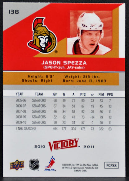 2010-11 Upper Deck Victory Red Auto Jason Spezza 138 Ottawa Senators Auto 3067