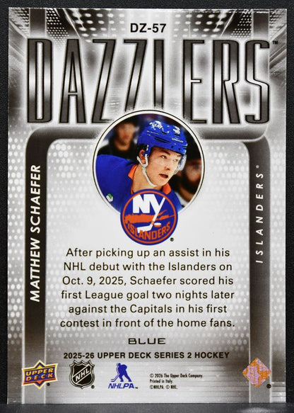 2025-26 Upper Deck Series 2 Dazzlers Blue Matthew Schaefer DZ-57 Islanders 5299