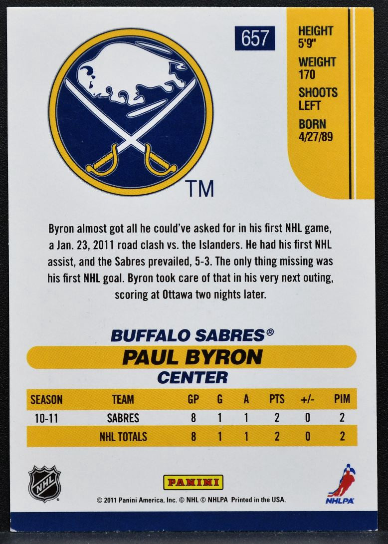 2010-11 Score Signatures Hot Rookies and Traded Paul Byron Sabres RC Auto 2059