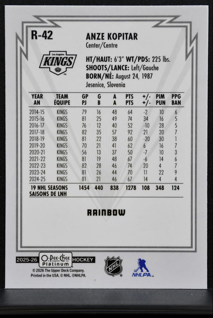 2025-26 O Pee Chee Platinum Retro Rainbow Anze Kopitar Los Angeles Kings 3895