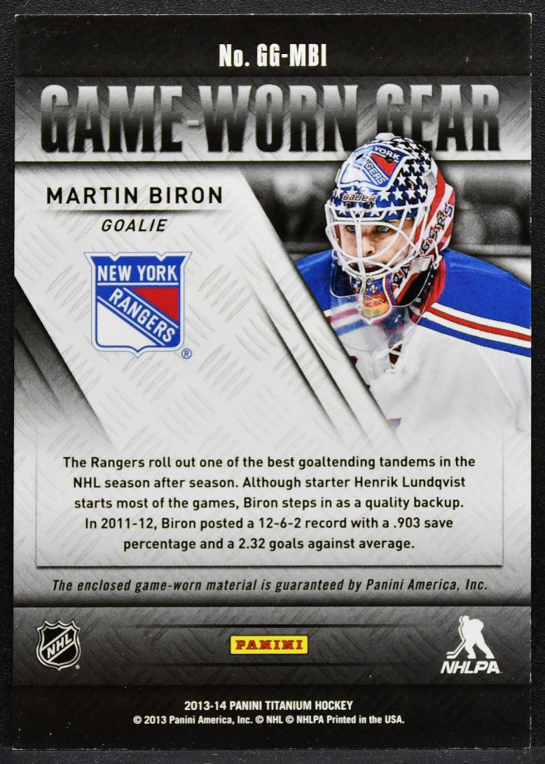 2013-14 Panini Titanium Game Worn Gear Martin Biron GG-MBI Rangers Patch 2686