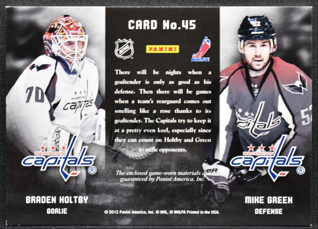 2011-12 Panini Prime Combos Dual Jerseys Holtby/Green /225 Jersey 4146