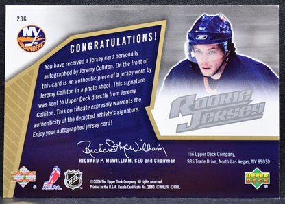 2005-06 SPx Rookie Jersey Auto Jeremy Colliton RC Auto 0328/1999 Jersey 8803
