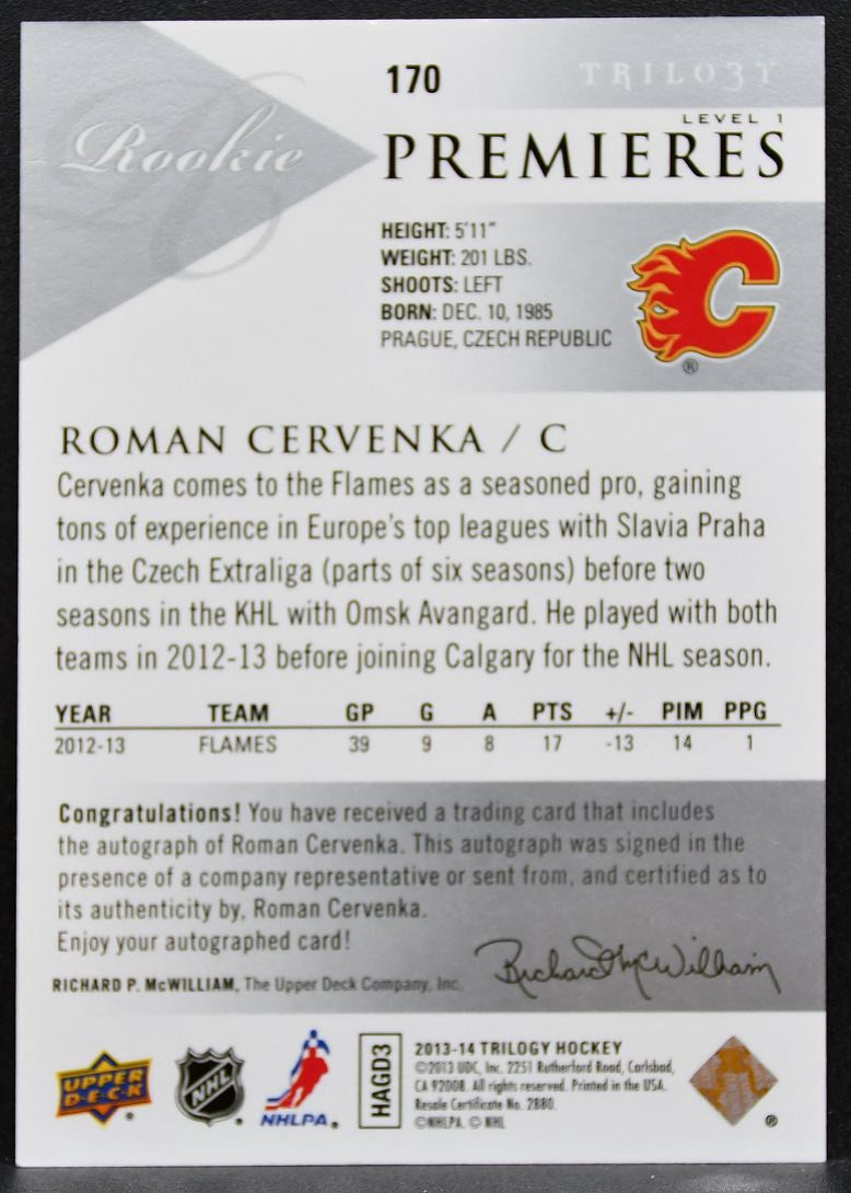 2013-14 UD Trilogy Rookie Premieres Auto Roman Cervenka Flames RC Auto /699 2670