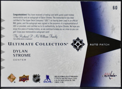 2025-26 UD Ultimate Collection Auto Patch Strome Capitals Auto 46297 Patch 3918