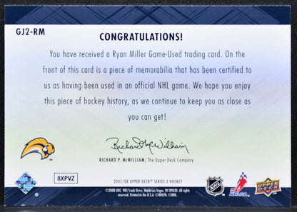 2007-08 Upper Deck Series 2 Game Jerseys Ryan Miller GJ2-RM Sabres Jersey 7416