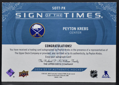 2024-25 SP Authentic Peyton Krebs SOTT-PK Buffalo Sabres Auto