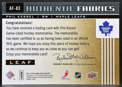 2011-12 SP Game Used Authentic Fabrics Phil Kessel AF-KE Maple Leafs Jersey 2271