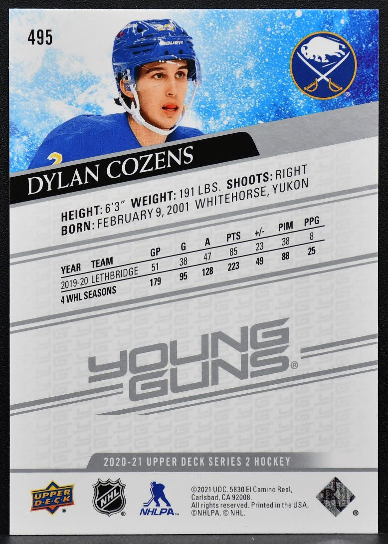 2020-21 Upper Deck Series 2 Young Guns Dylan Cozens 495 Buffalo Sabres RC 8883