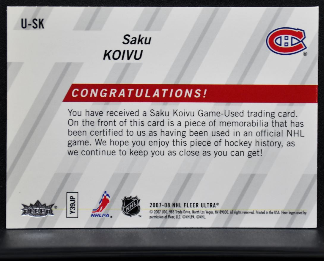2007-08 Fleer Ultra Uniformity Saku Koivu U-SK Jersey 7796