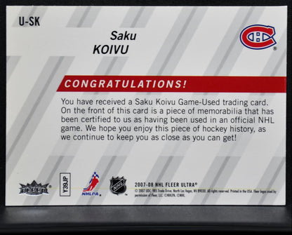 2007-08 Fleer Ultra Uniformity Saku Koivu U-SK Jersey 7796