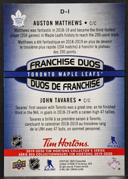 2019-20 UD Tim Hortons Franchise Duos 3D John Tavares D-1 Toronto Maple Leafs 4848