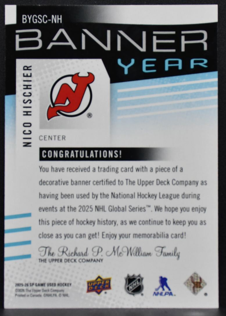 2025-26 SP Game Used Series Devils Sabres Banner Year Relics Hischier Patch 6971