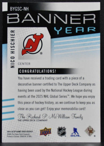 2025-26 SP Game Used Series Devils Sabres Banner Year Relics Hischier Patch 6971