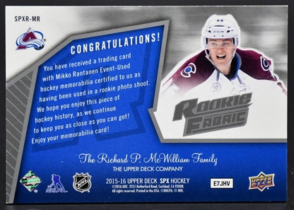 2015-16 SPx 2005-06 Retro Rookie Fabrics Rantanen SPXR-MR Avalanche RC Jersey
