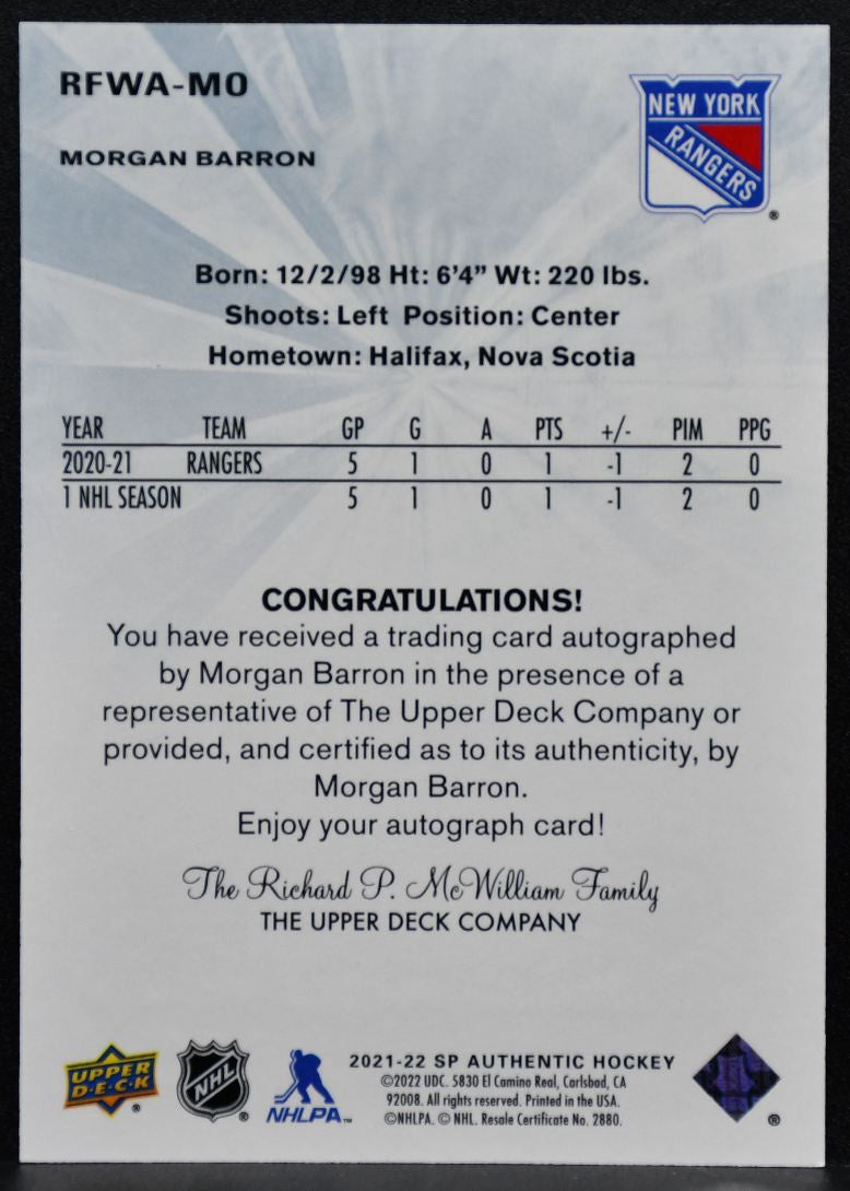 2021-22 SP Authentic 2011-12 Retro Future Watch Auto Barron RC Auto 384/499 3104