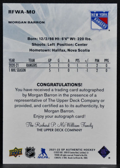 2021-22 SP Authentic 2011-12 Retro Future Watch Auto Barron RC Auto 384/499 3104