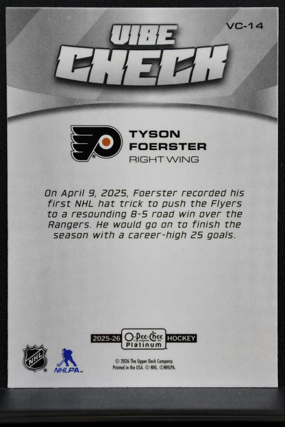 2025-26 O-Pee-Chee Platinum Vibe Check Tyson Foerster Philadelphia Flyers 3772