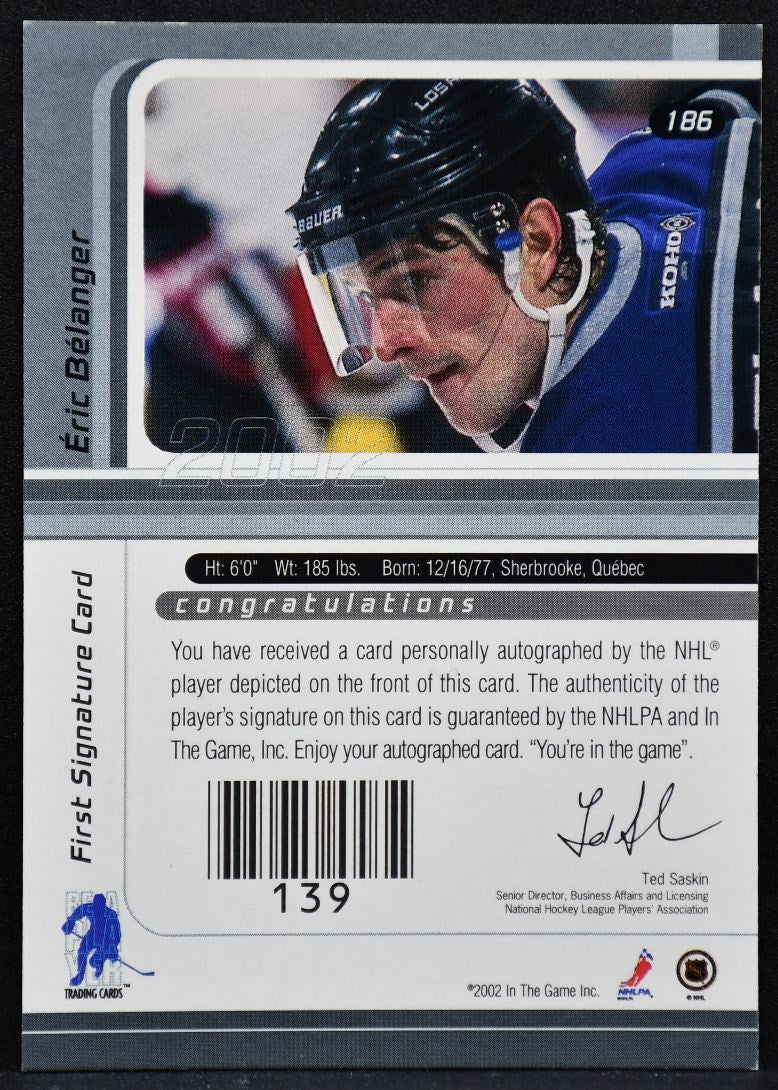 2001-02 Be a Player Signature Series Eric Belanger 186 Auto 4211