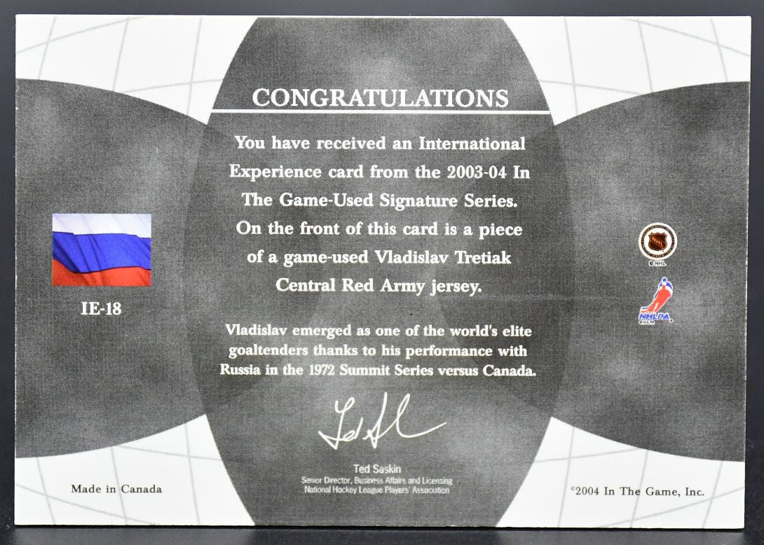 2004-05 In The Game Used International Experience Vladislav Tretiak IE-18 Jersey