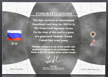 2004-05 In The Game Used International Experience Vladislav Tretiak IE-18 Jersey