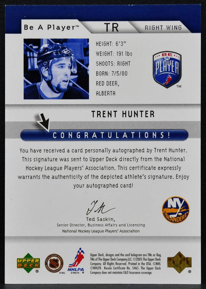 2005-06 Upper Deck Be A Player Signatures Trent Hunter TR Auto 4488