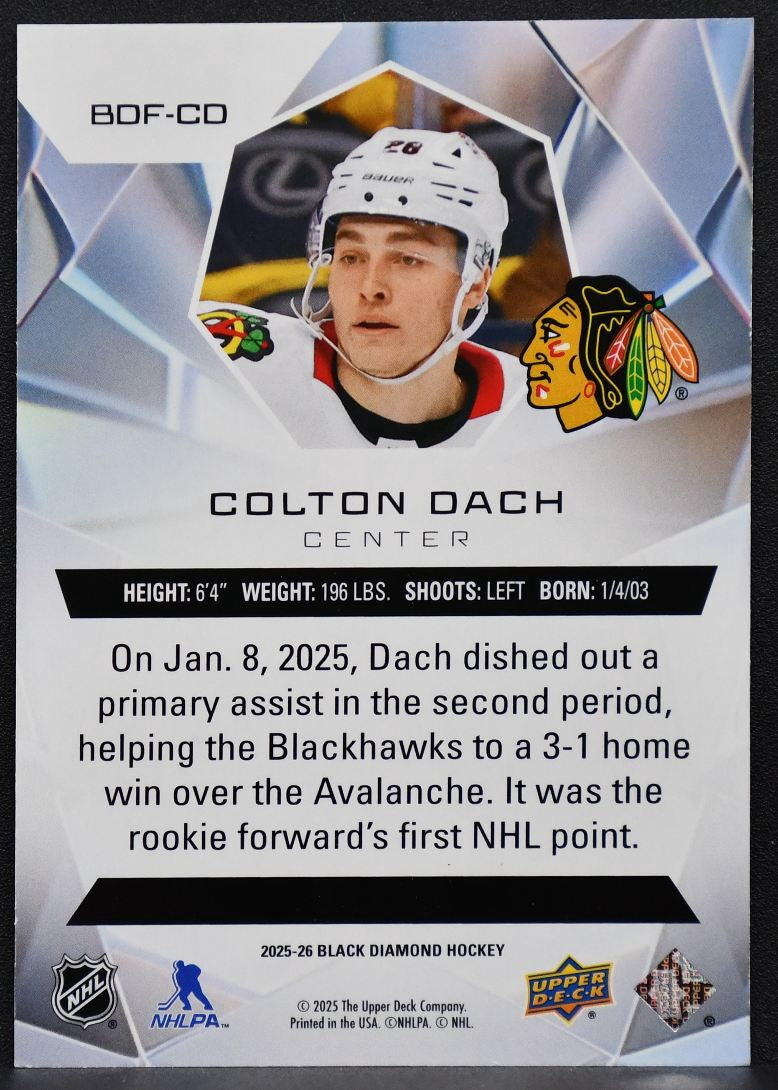 25-26 UD Black Diamond Futures Colton Dach BDF-CD Chicago Blackhawks RC 122/249 7542