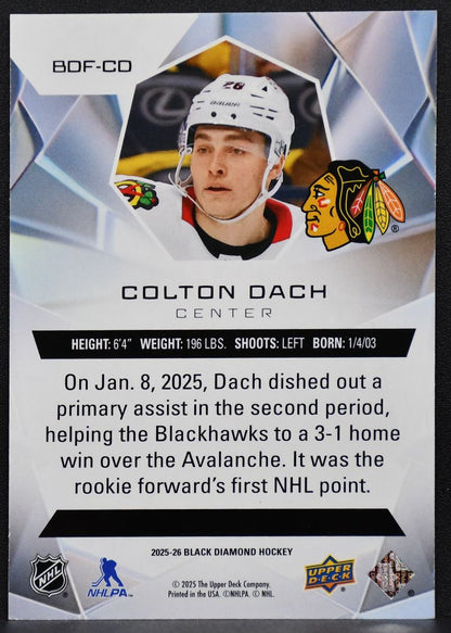 25-26 UD Black Diamond Futures Colton Dach BDF-CD Chicago Blackhawks RC 122/249 7542