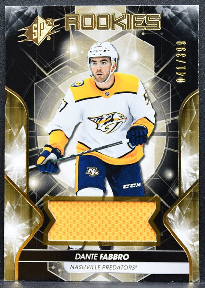 2019-20 SPx Rookies Materials Dante Fabbro 86 Predators RC 041/399 Jersey 9561