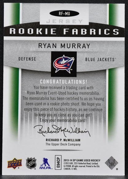 2013-14 SP Game Used Rookie Fabrics Ryan Murray Blue Jackets RC Jersey 3766