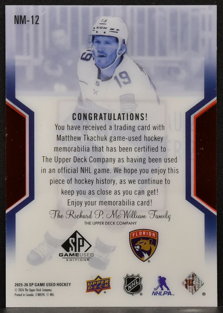 2025-26 SP Game Used NHL Masters Jersey Matthew Tkachuk 072/199 Jersey 7237