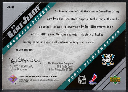 2005-06 UD Series 2 UD Game Jerseys Scott Niedermayer Mighty Ducks Jersey 6038