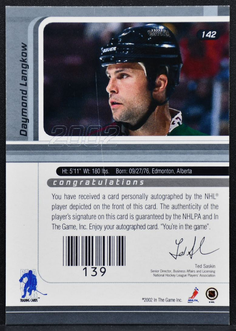 2002-03 In The Game Signature Series Daymond Langkow 142 Auto 5010