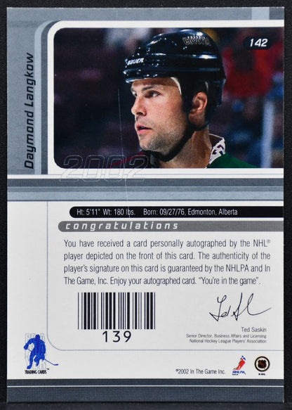 2002-03 In The Game Signature Series Daymond Langkow 142 Auto 5010