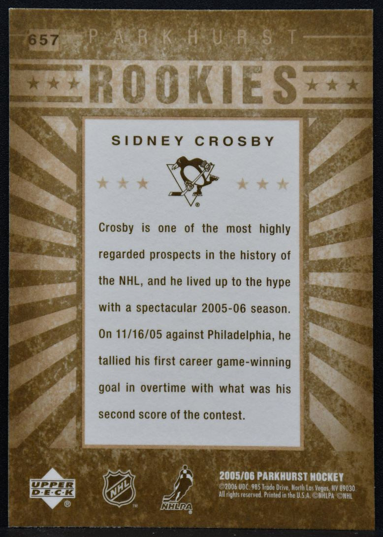 2005-06 Parkhurst Rookies Sidney Crosby 657 Pittsburgh Penguins RC 1814