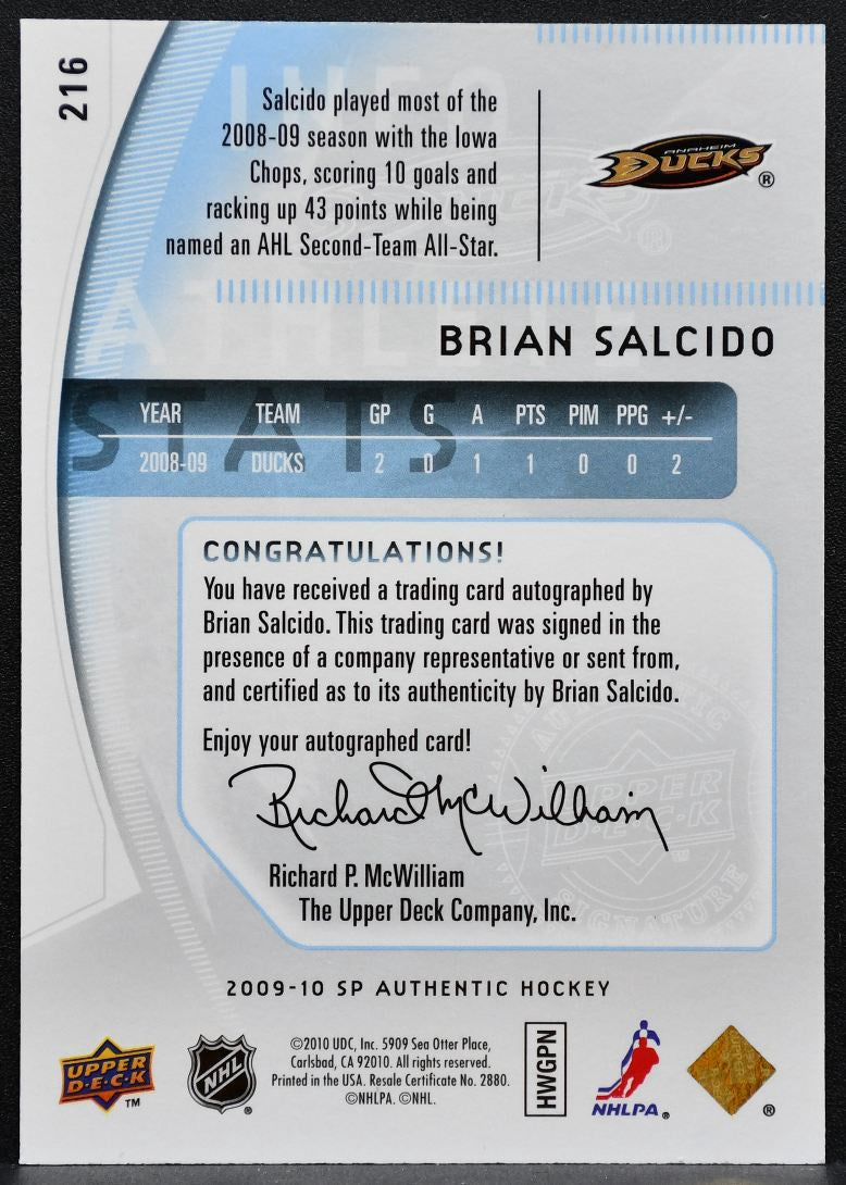 2009-10 SP Authentic Future Watch Auto Salcido RC Auto 741/999 2688