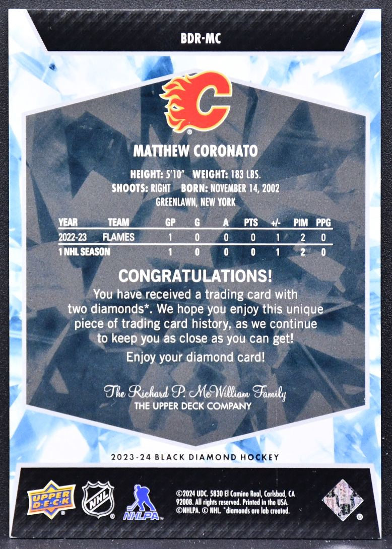 23-24 UD Black Diamond RC Gems Relics Ruby Coronato BDR-MC Flames RC 45/49 8143