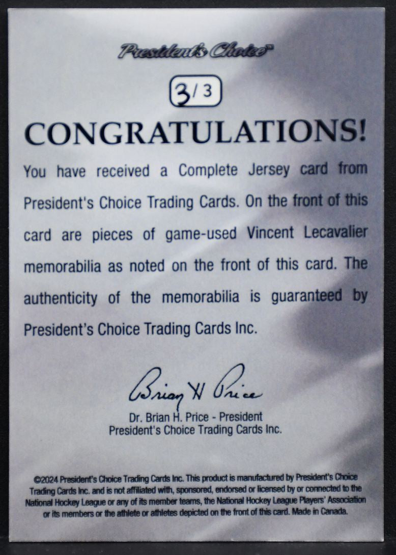 2024-25 President's Choice Complete Jersey Vincent Lecavalier 3/3 Patch Patch