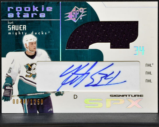 2002-03 SPx Rookie Stars Sauer Anaheim Mighty Ducks RC Auto /1250 Jersey 1844