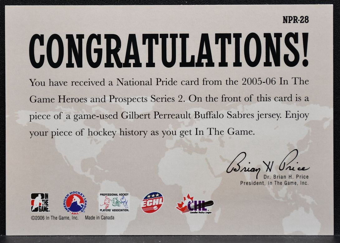 2005-06 In The Game Heroes and Prospects National Pride Perreault Jersey 8900