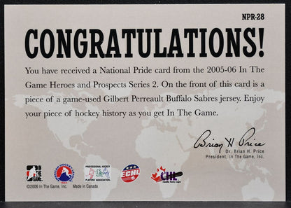 2005-06 In The Game Heroes and Prospects National Pride Perreault Jersey 8900