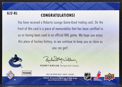 2007-08 Upper Deck Series 2 Game Jerseys Roberto Luongo Canucks Jersey 4799