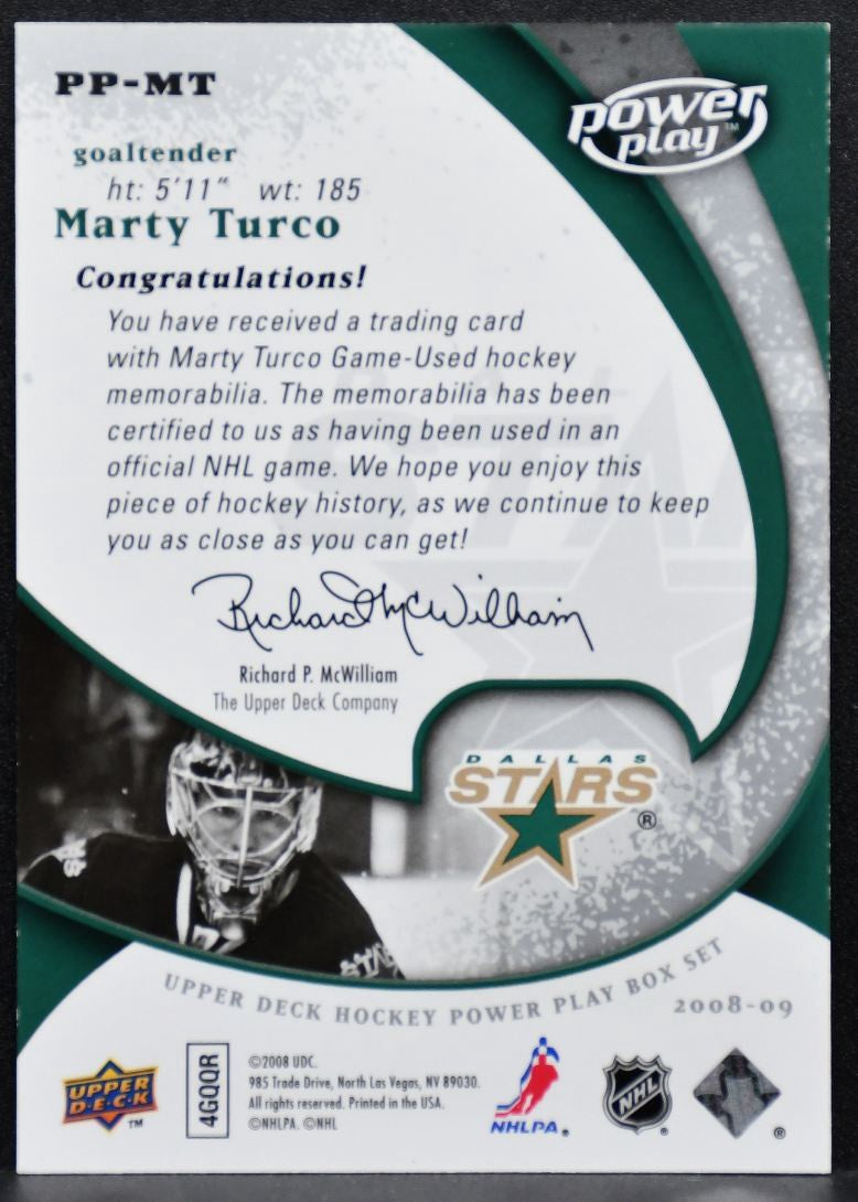 2008-09 Upper Deck Power Play Jersey Marty Turco PP-MT Dallas Stars Jersey 4736