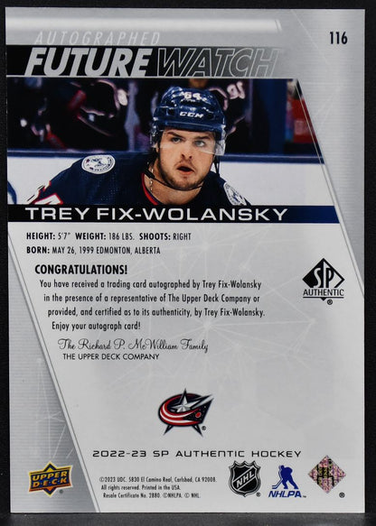 2022-23 SP Authentic Future Watch Auto Trey Fix-Wolansky 116 RC Auto /999