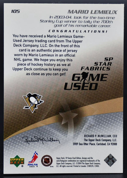 2003-04 SP Game Used Mario Lemieux 105 Pittsburgh Penguins Jersey