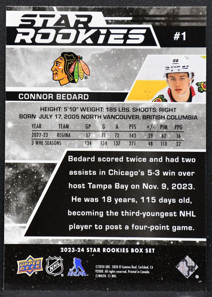 2023-24 Upper Deck Star Rookies Box Set Connor Bedard 1 Chicago Blackhawks RC 8280