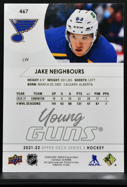 2021-22 Upper Deck Series 2 Young Guns Jake Neighbours St. Louis Blues RC 0160