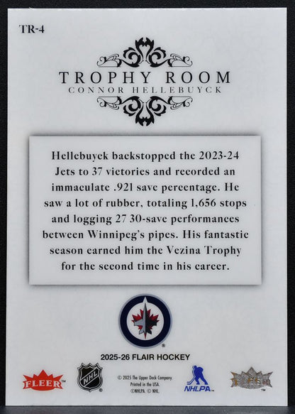 2025-26 Flair Trophy Room Connor Hellebuyck TR-4 Winnipeg Jets 9317