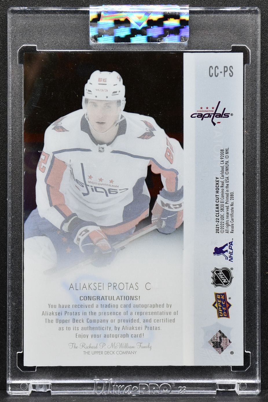 2021-22 Upper Deck Clear Cut Base Set Aliaksei Protas CC-PS RC Auto 0190