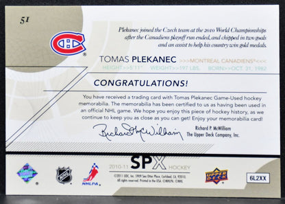 2010-11 SPx Spectrum Jersey Tomas Plekanec Montreal Canadiens 08/25 Jersey 8048